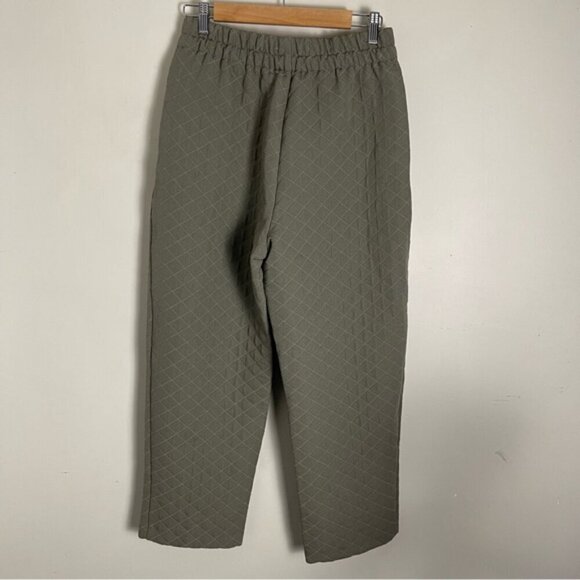 Zara women’s khaki green quilted high rise pull on trouser pants size medium - Picture 4 of 16